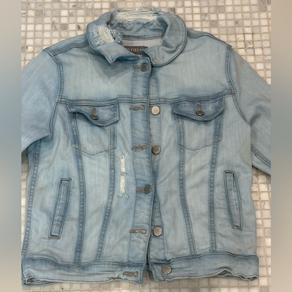 Just USA Jackets & Blazers - JUST USA Hadid Blue Distressed Denim Jacket